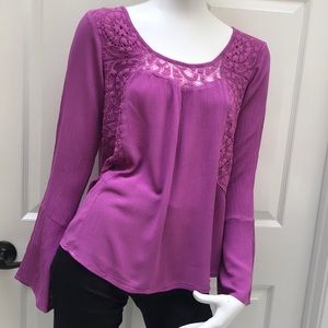 Long Sleeve Boho Crochet Top Purple Size Medium
